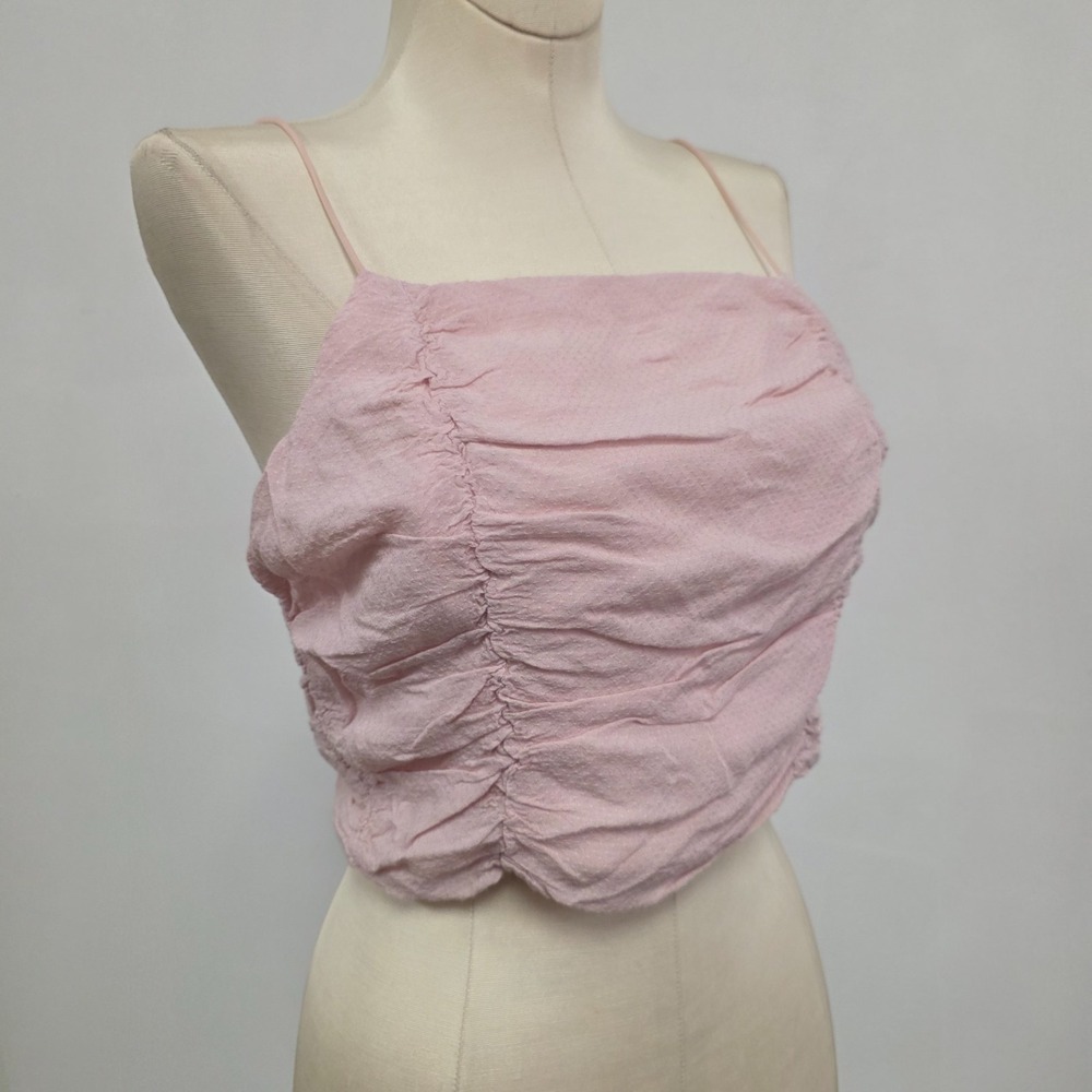 La Hearts Womens Pink Coquette Crop Top Size L Fairy Ruched Festival Square